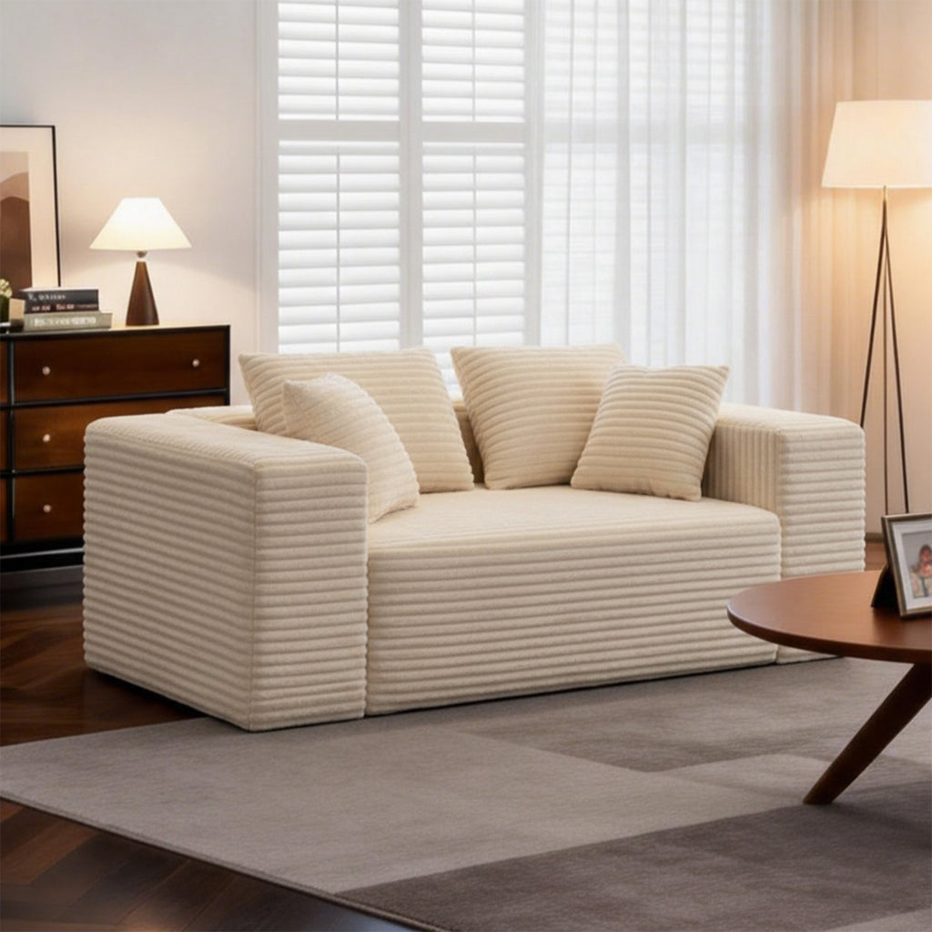 2-Seater Deep-Seat Corduroy Lounge Sleeper Sofa - No Assembly, Frameless Foam Cloud Couch for Living Room, Bedroom, Apartment, Dorm, Office