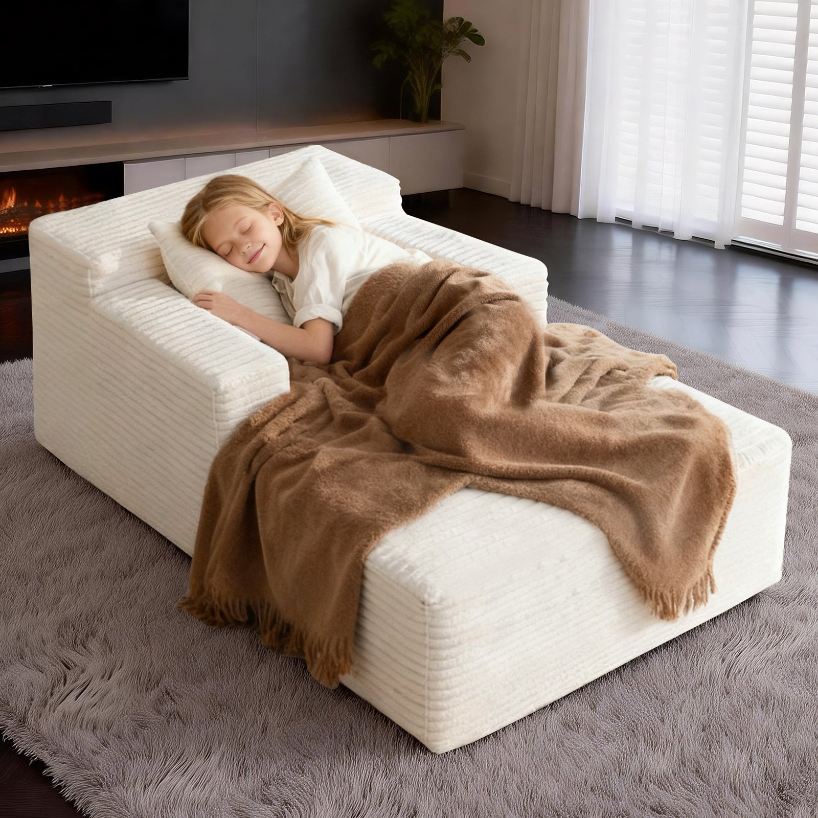 45.6'Small Chaise Lounges,Corduroy Modular Cube Lazy Sofa, Convertible Floor Lounge Couch for Bedroom Living Room, Kids Napping Block Sofa