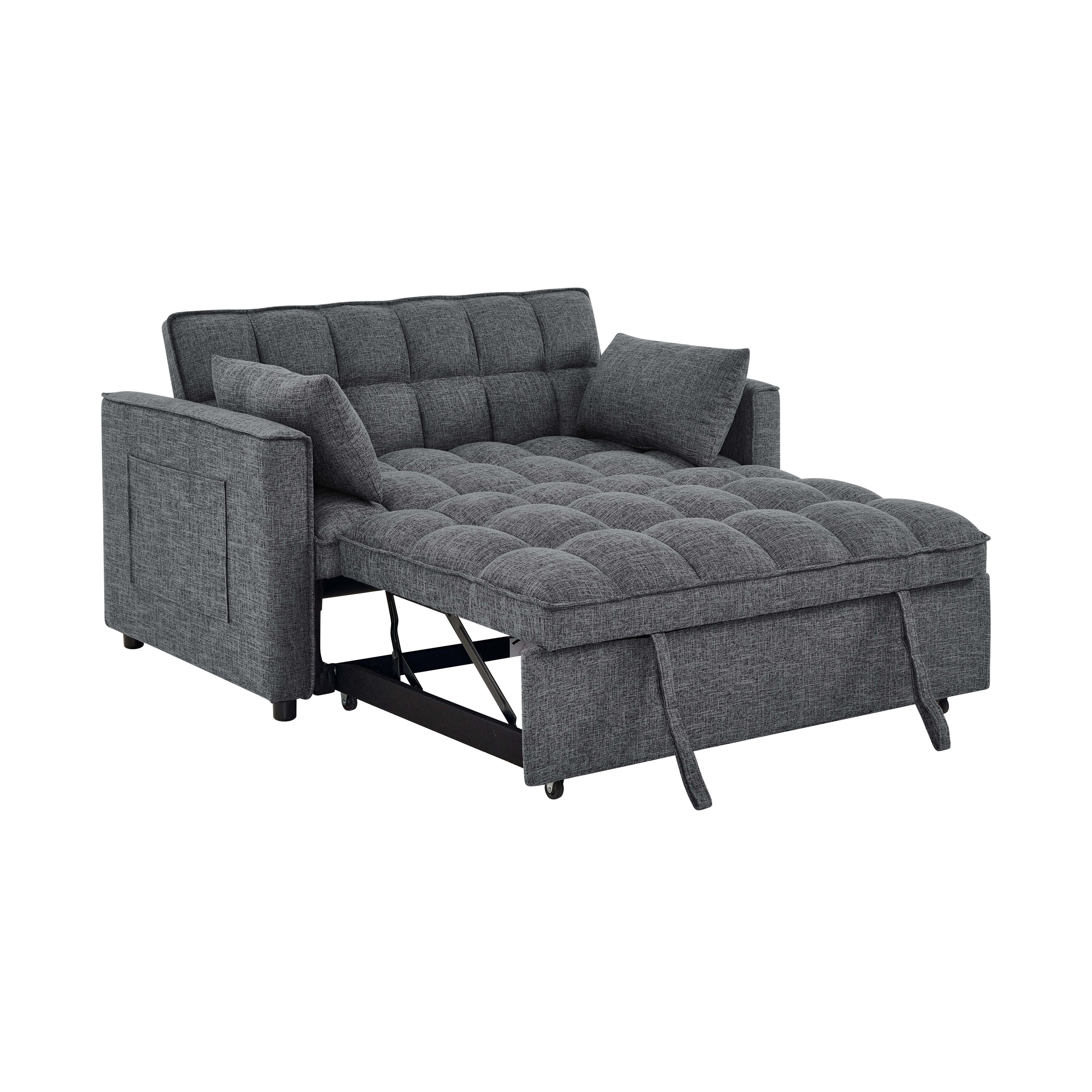 Sienna Tufted Convertible Sleeper Sofa with Chaise in Gray Polyester - Modern Versatile Design